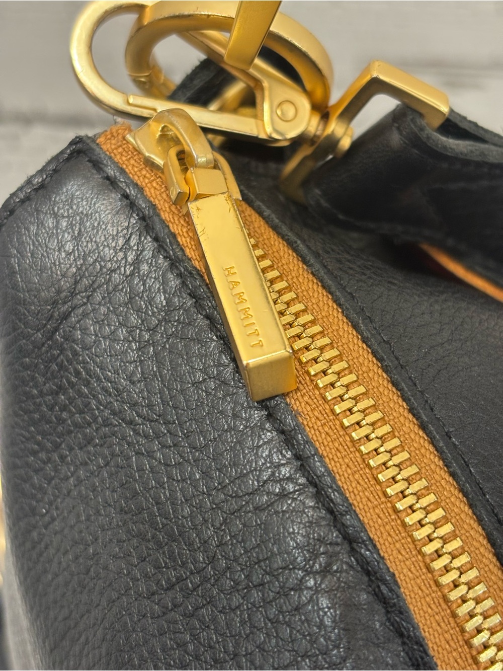 Hammitt Black Leather Shoulder or Crossbody Bag with Gold Hardware - Picture 6 of 9
